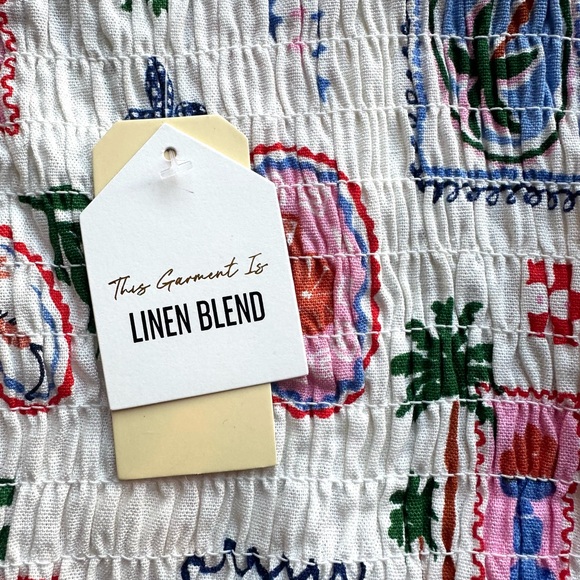 Monteau White CropTop Linen Blend Women’s Sz Medium Colorful print‎ NWT - Picture 5 of 8